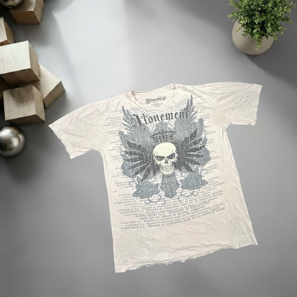 Atonement Skull Graphic Tee Tan Y2K Grunge‎ Skater Boxy Fit XL